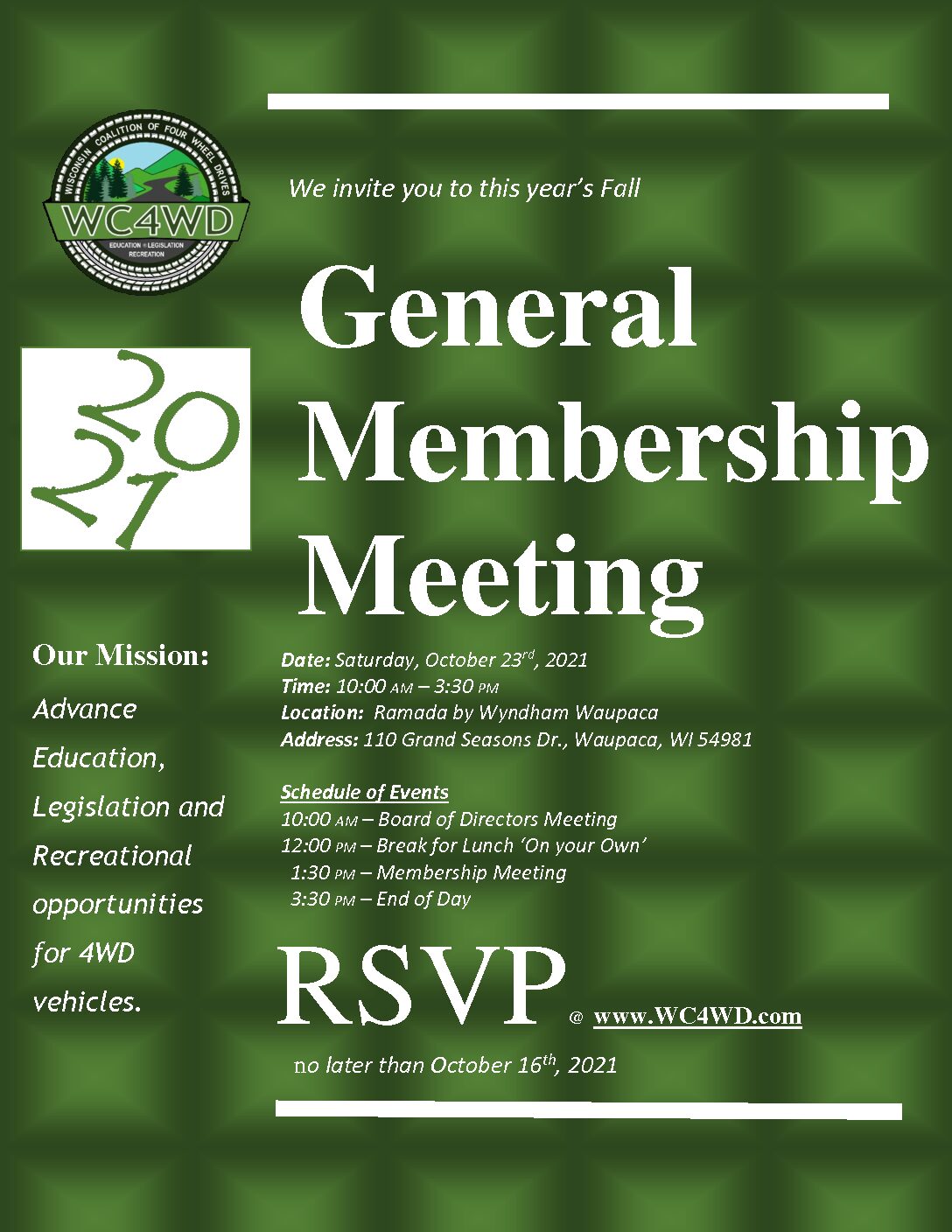 2021 WC4WD Fall General Membership Meeting WC4WD Wisconsin
